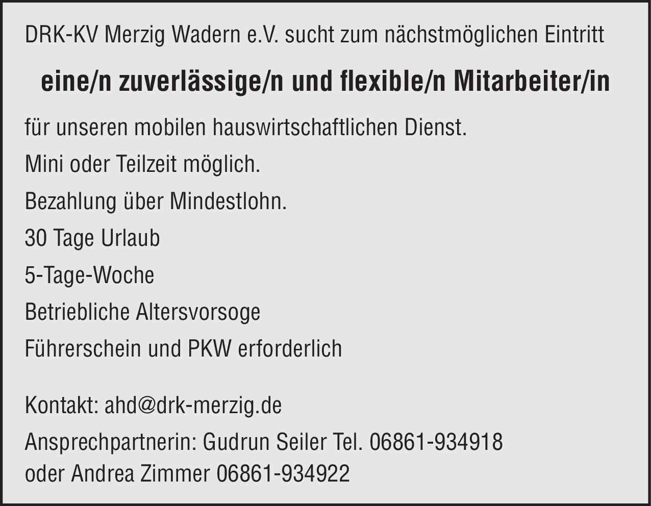 Mitarbeiter/in für mobilen hauswirtschaftlichen Dienst (m/w/d)