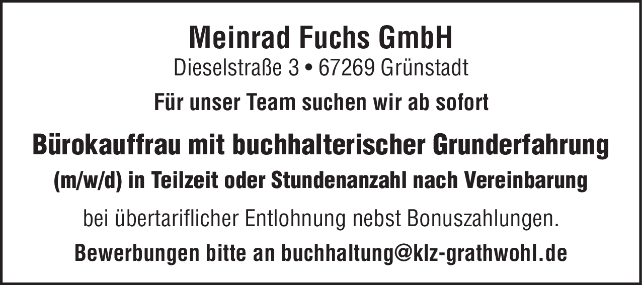 Bürokauffrau mit buchhalterischer Grunderfahrung (m/w/d)