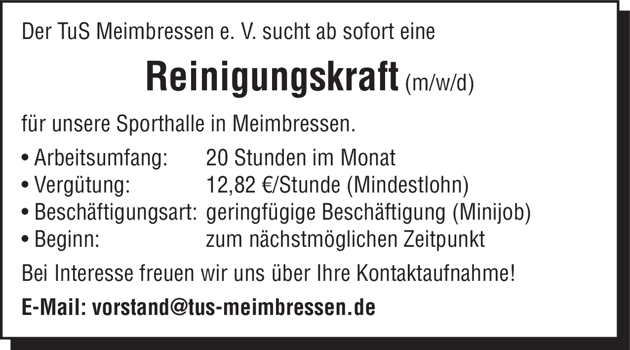 Reinigungskraft (m/w/d)