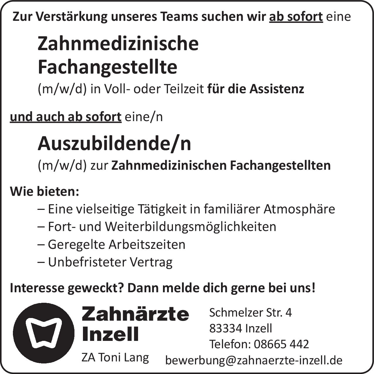 Auszubildende zur Zahnmedizinischen Fachangestellten (m/w/d)