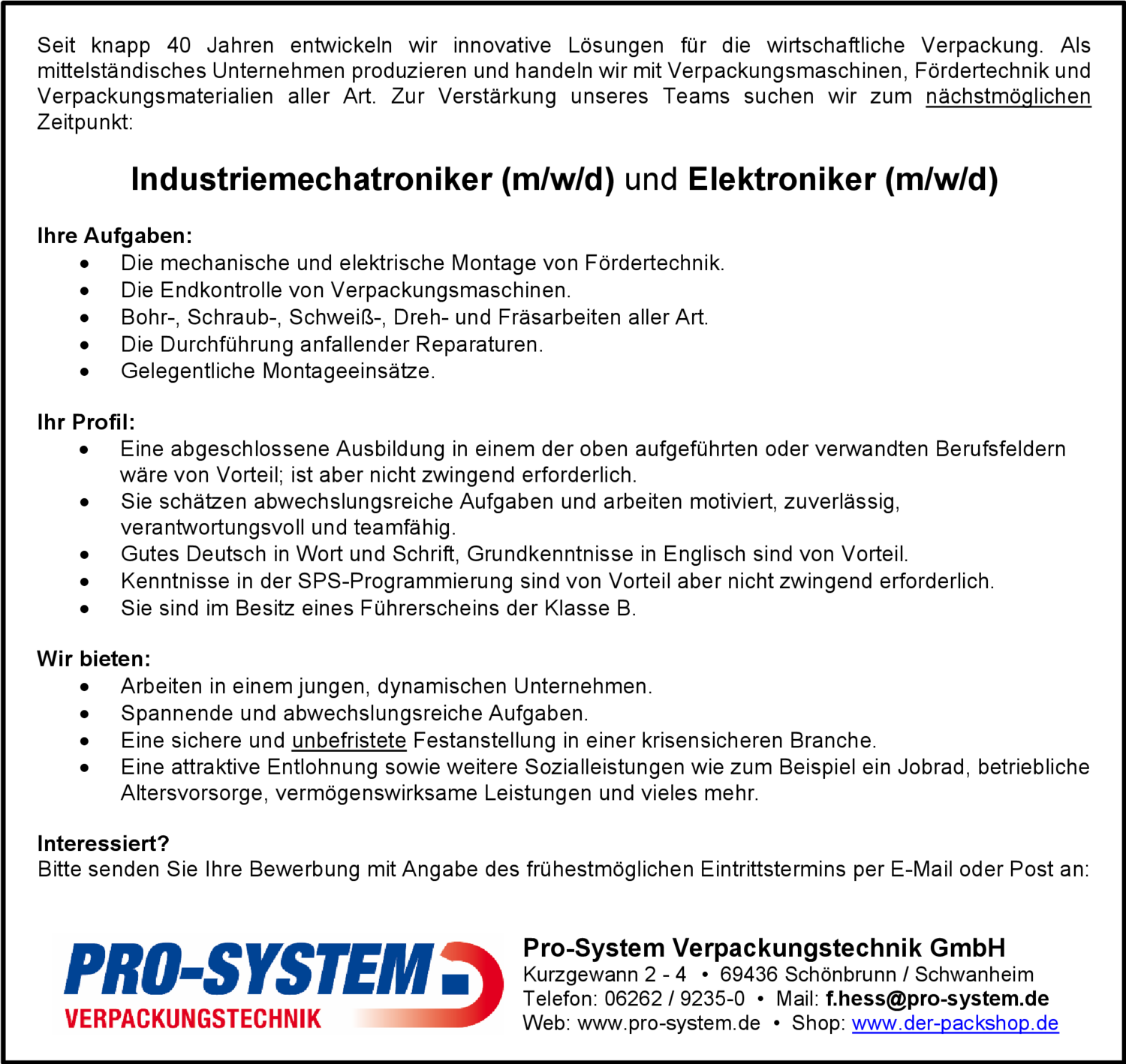 Industriemechatroniker (m/w/d)