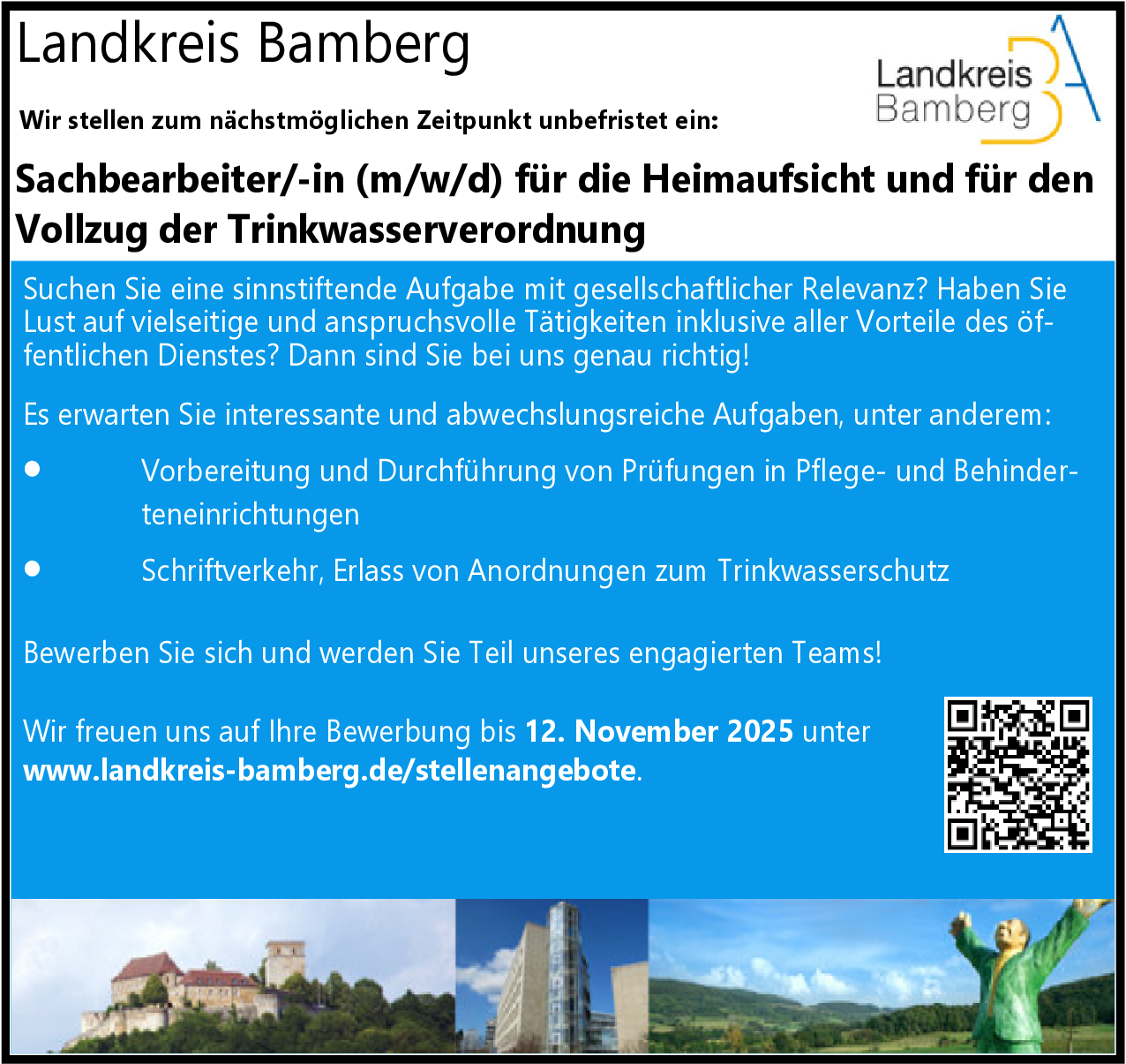 Sachbearbeiter/-in (m/w/d) für die Heimaufsicht und für den Vollzug der Trinkwasserverordnung