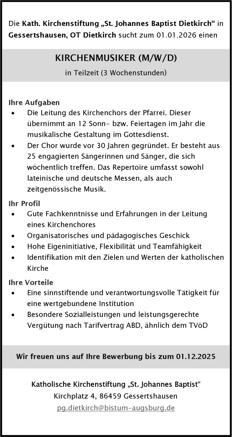 Kirchenmusiker (m/w/d)