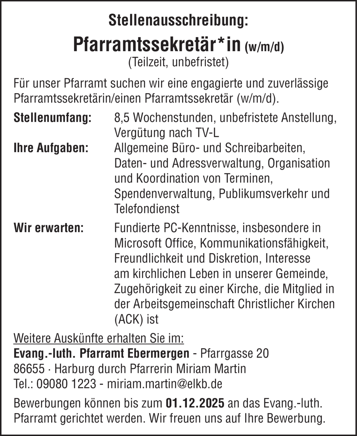 Pfarramtssekretär*in (w/m/d)