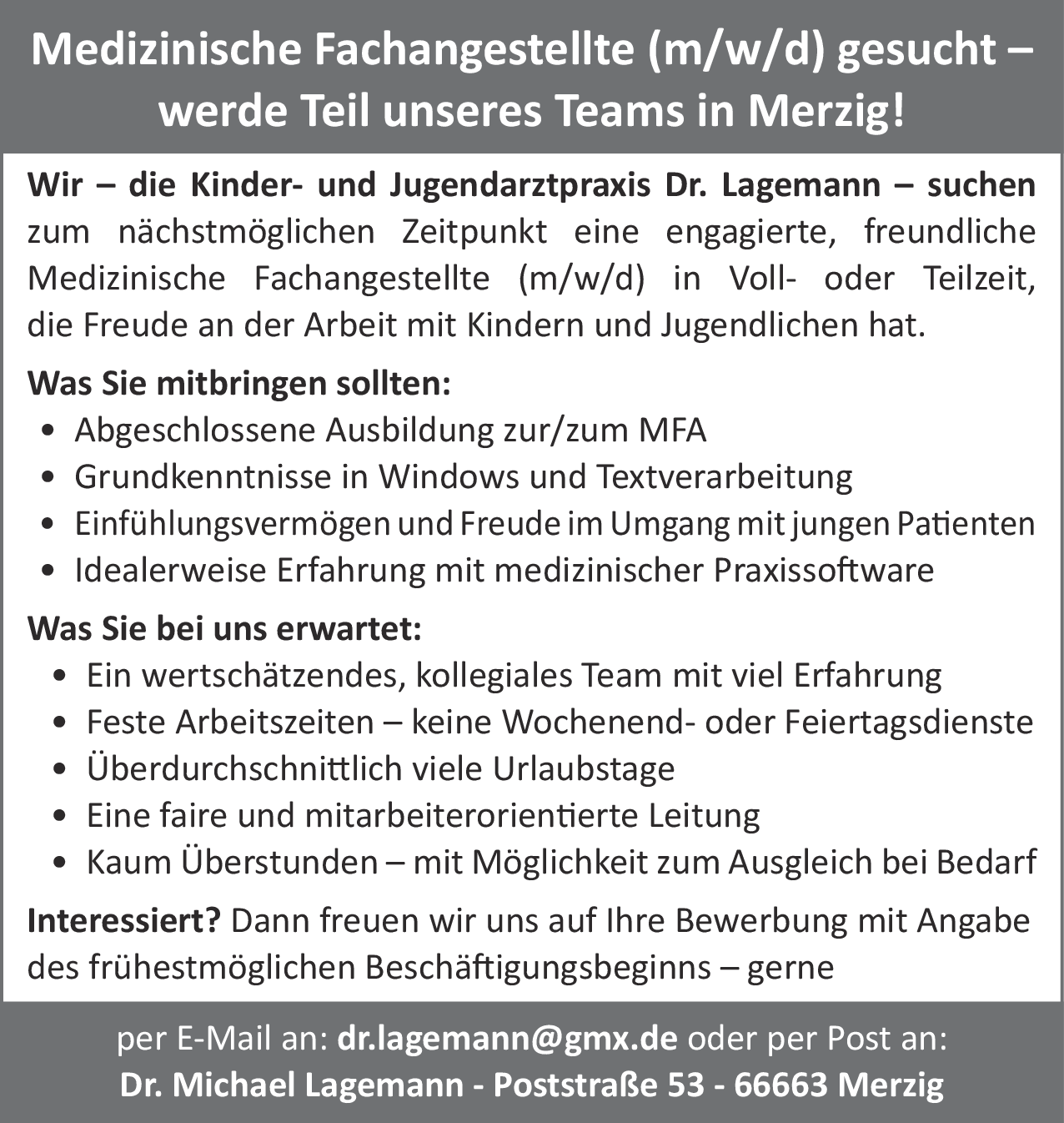 Medizinische Fachangestellte (m/w/d)