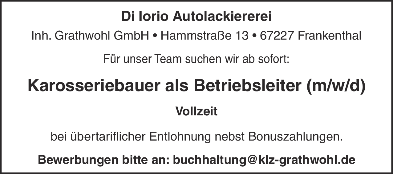 Karosseriebauer als Betriebsleiter (m/w/d)