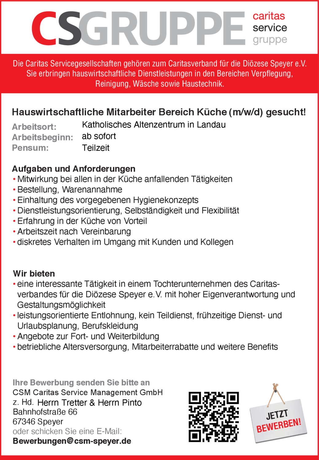 Hauswirtschaftliche Mitarbeiter Bereich Küche (m/w/d)