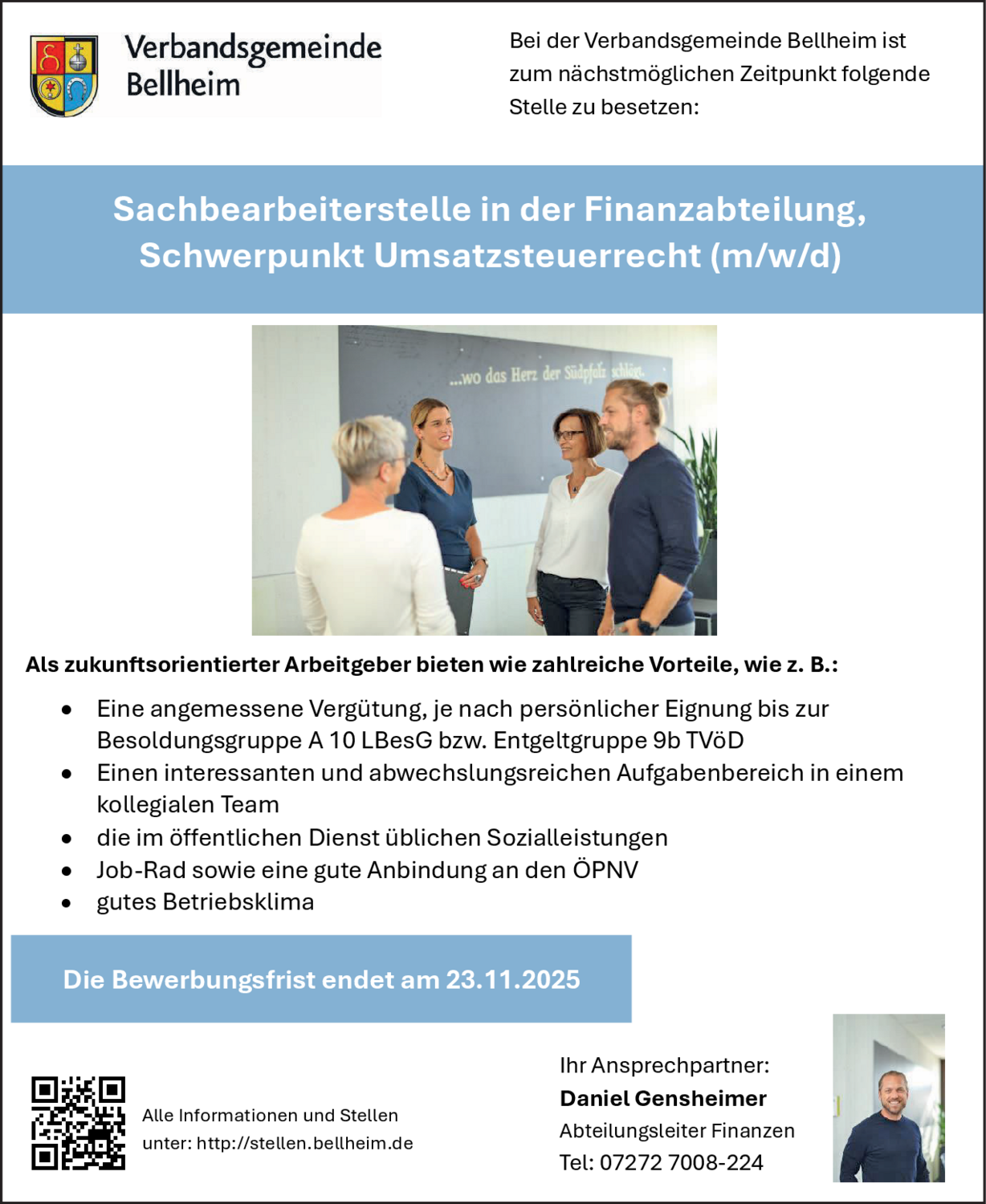 Sachbearbeiterstelle in der Finanzabteilung, Schwerpunkt Umsatzsteuerrecht (m/w/d)