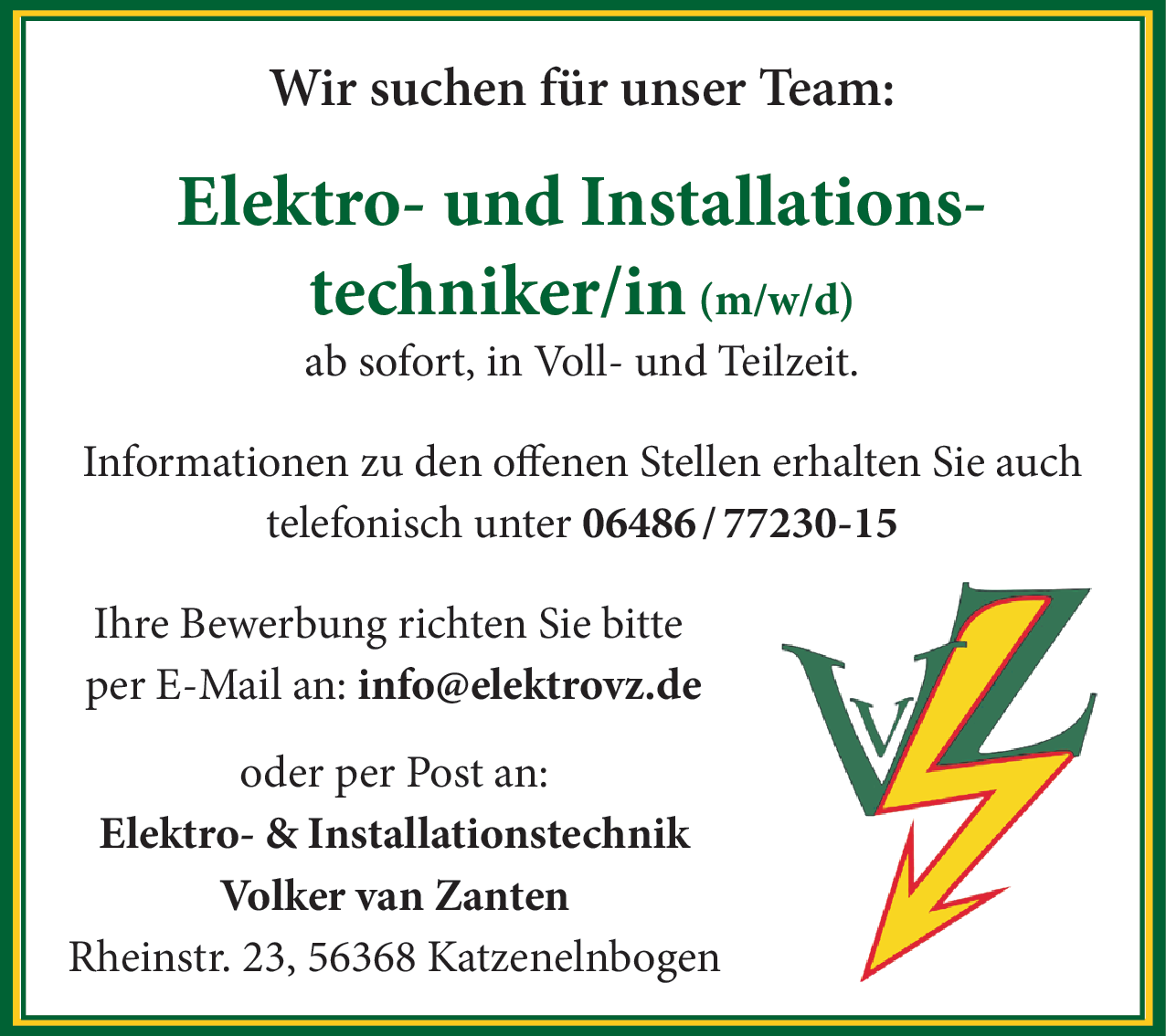 Elektro- und Installationstechniker/in (m/w/d)