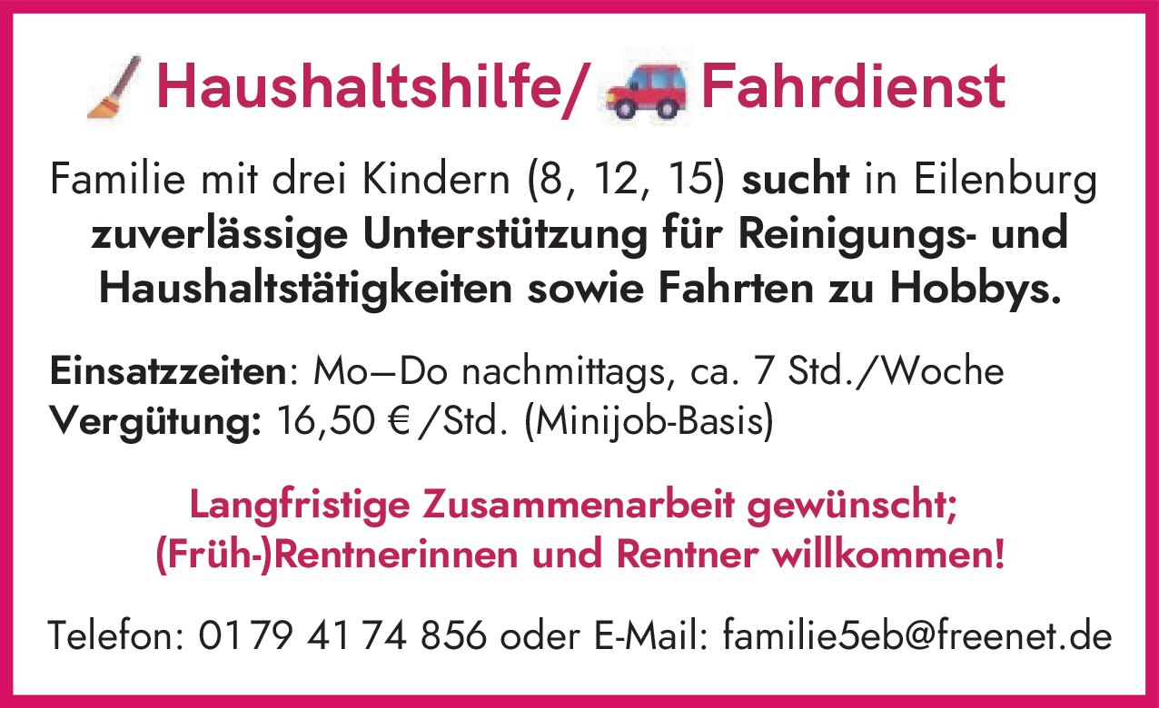Haushaltshilfe/Fahrdienst