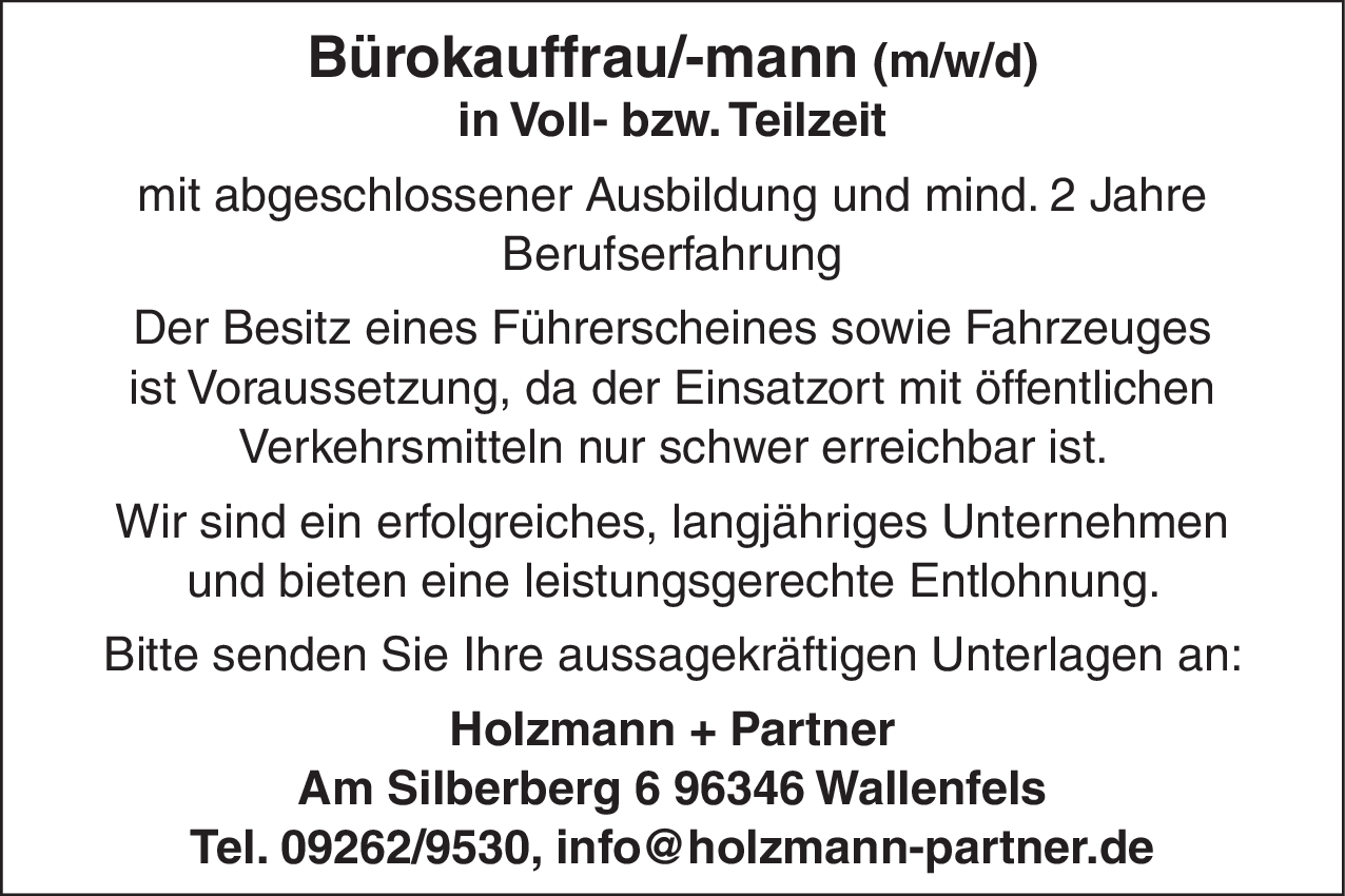 Bürokauffrau/-mann (m/w/d)