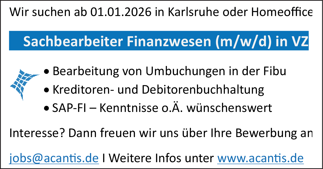 Sachbearbeiter Finanzwesen (m/w/d) in VZ