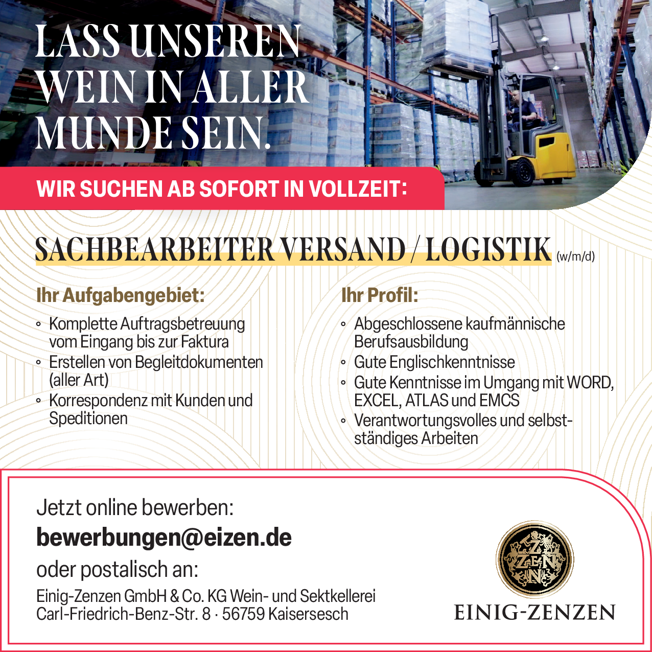Sachbearbeiter Versand / Logistik (w/m/d)
