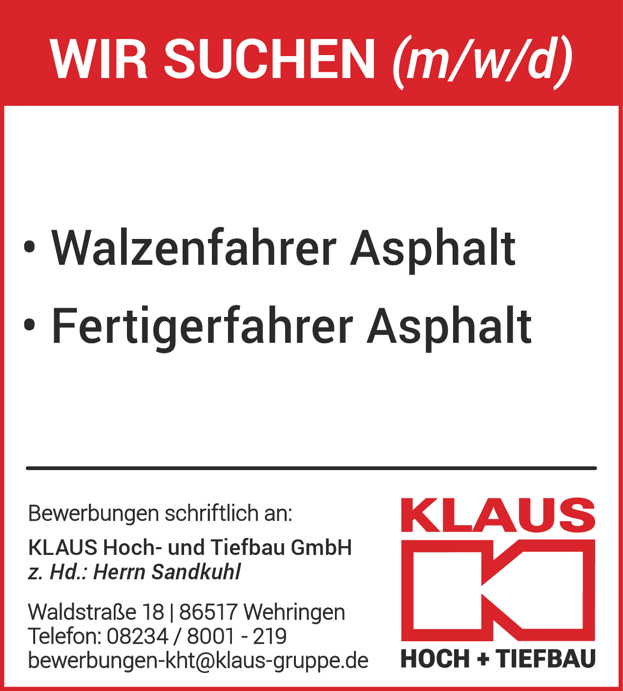 Walzenfahrer Asphalt (m/w/d)