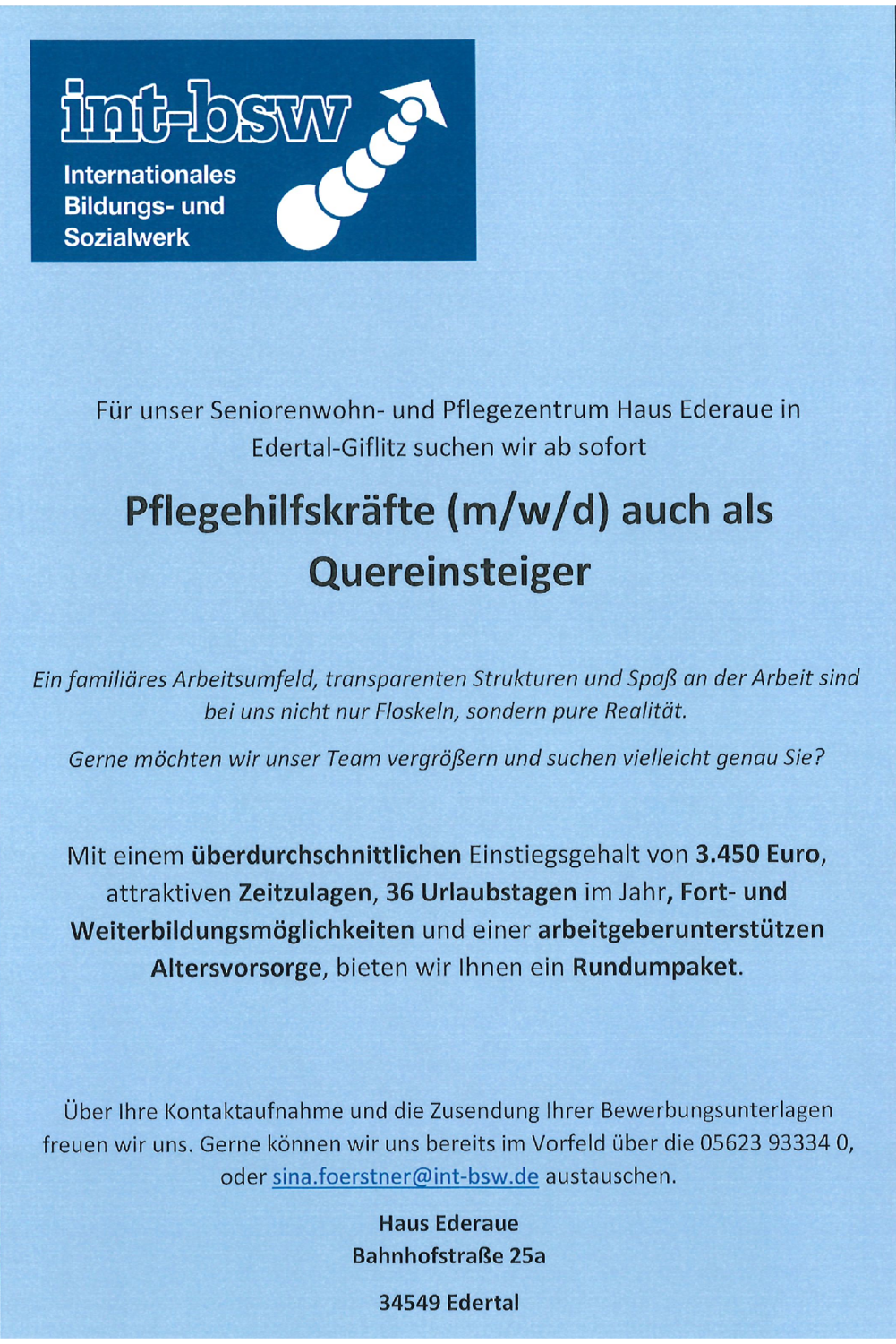 Pflegehilfskräfte (m/w/d) auch als Quereinsteiger