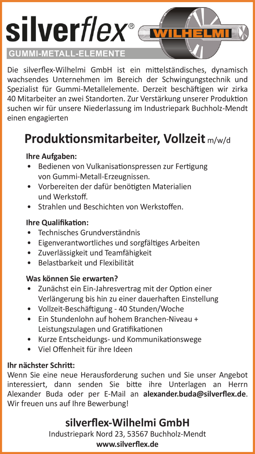 Produktionsmitarbeiter, Vollzeit (m/w/d)