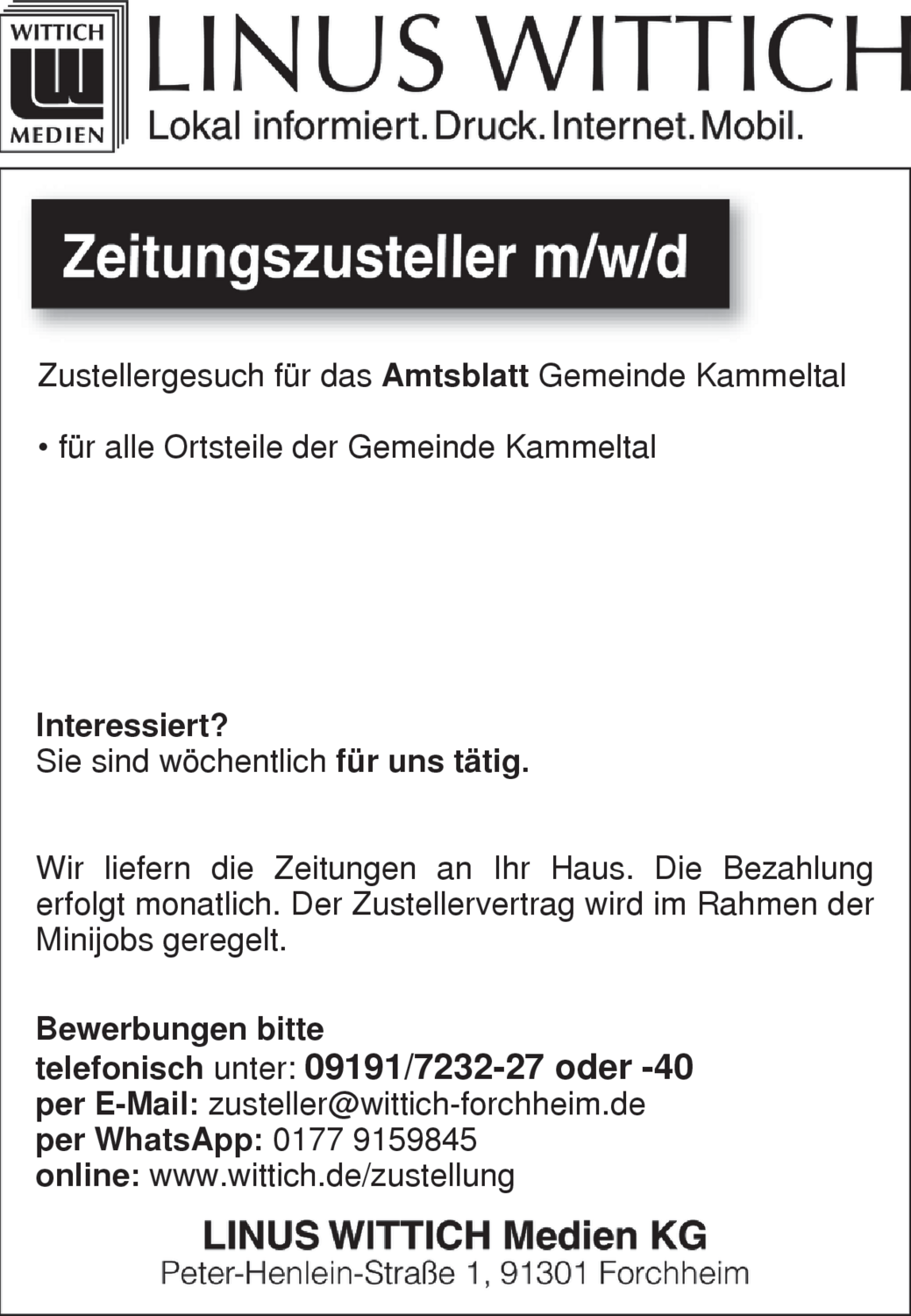 Zeitungszusteller (m/w/d)