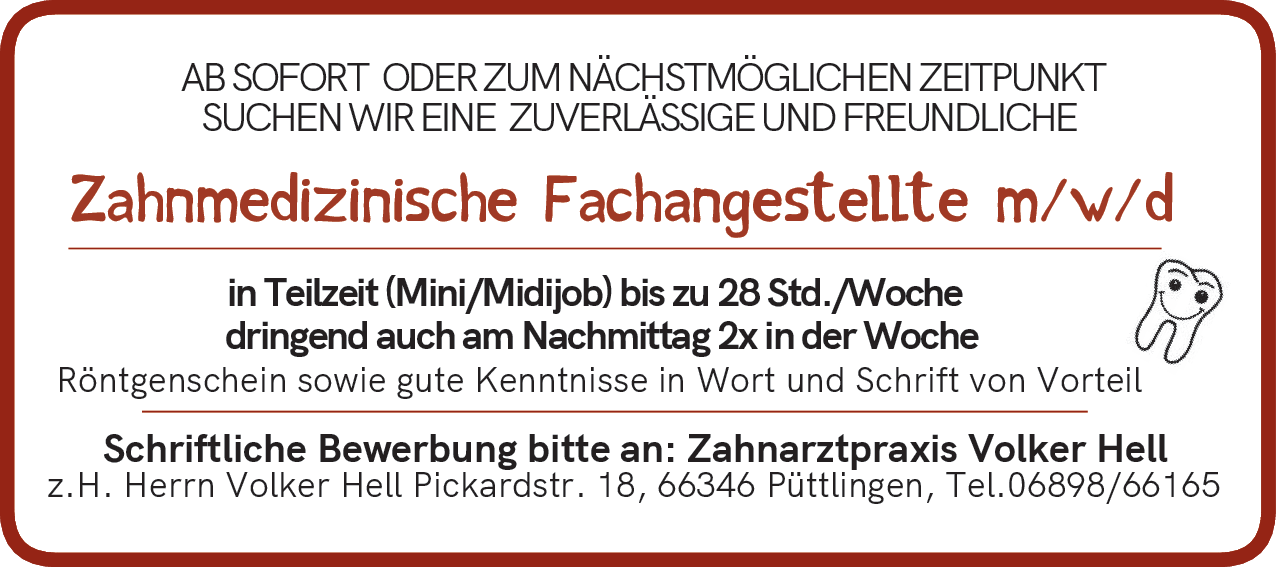 Zahnmedizinische Fachangestellte (m/w/d)