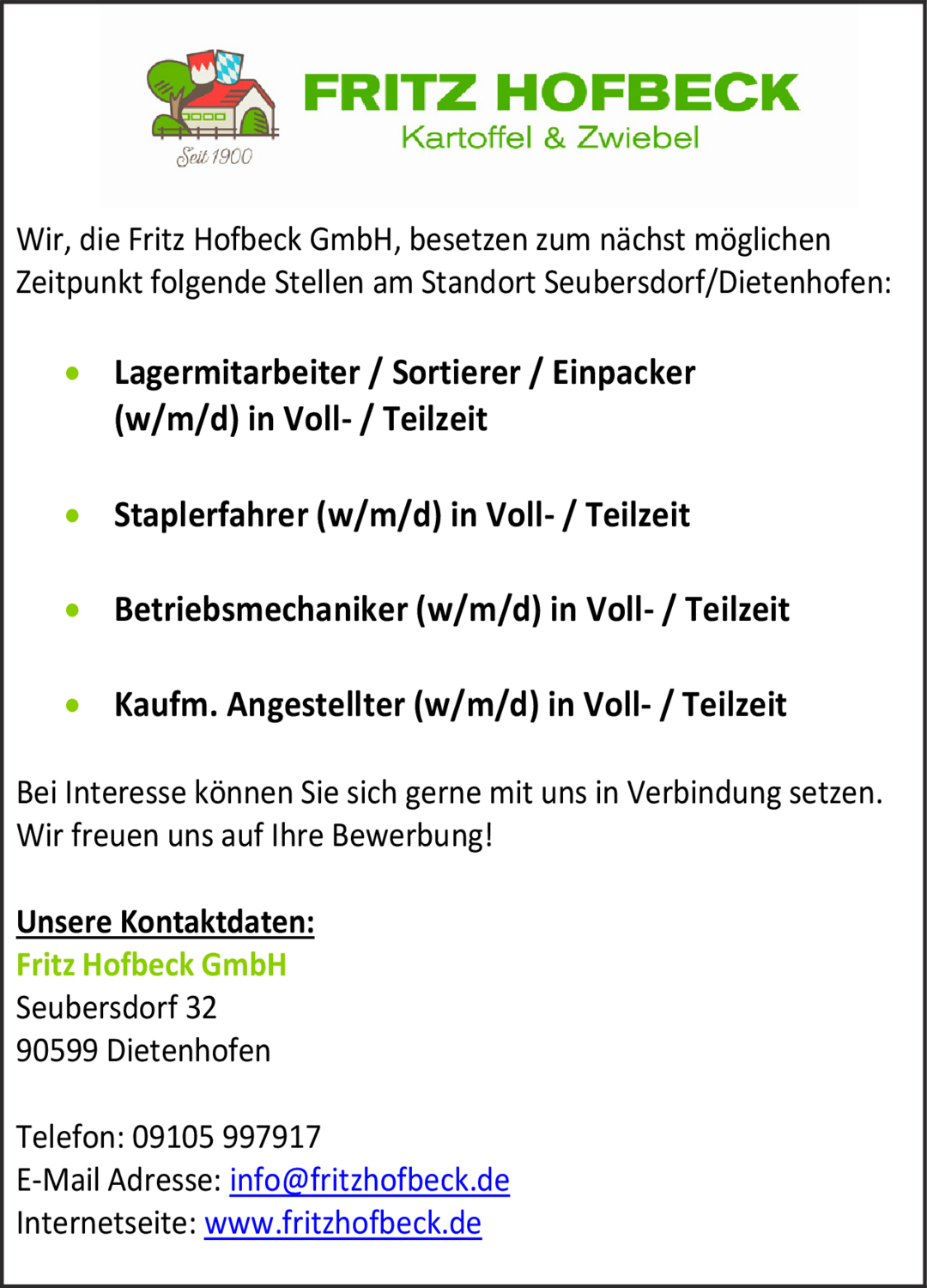 Kaufmännischer Angestellter (w/m/d) in Voll-/Teilzeit