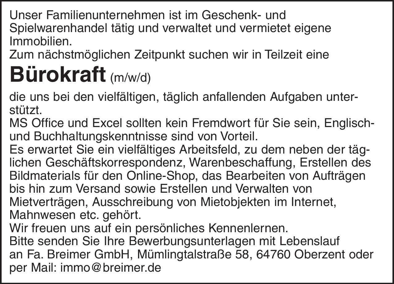 Bürokraft (m/w/d)