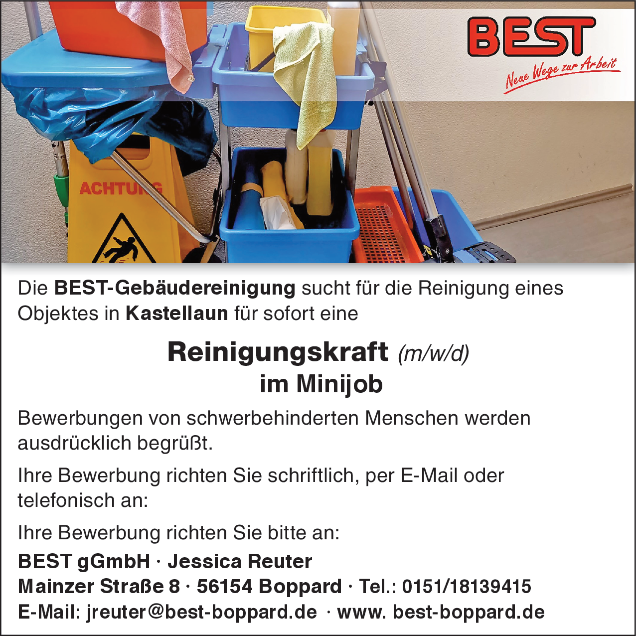 Reinigungskraft (m/w/d) im Minijob