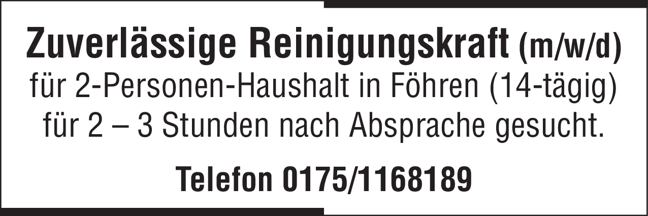 Zuverlässige Reinigungskraft (m/w/d)