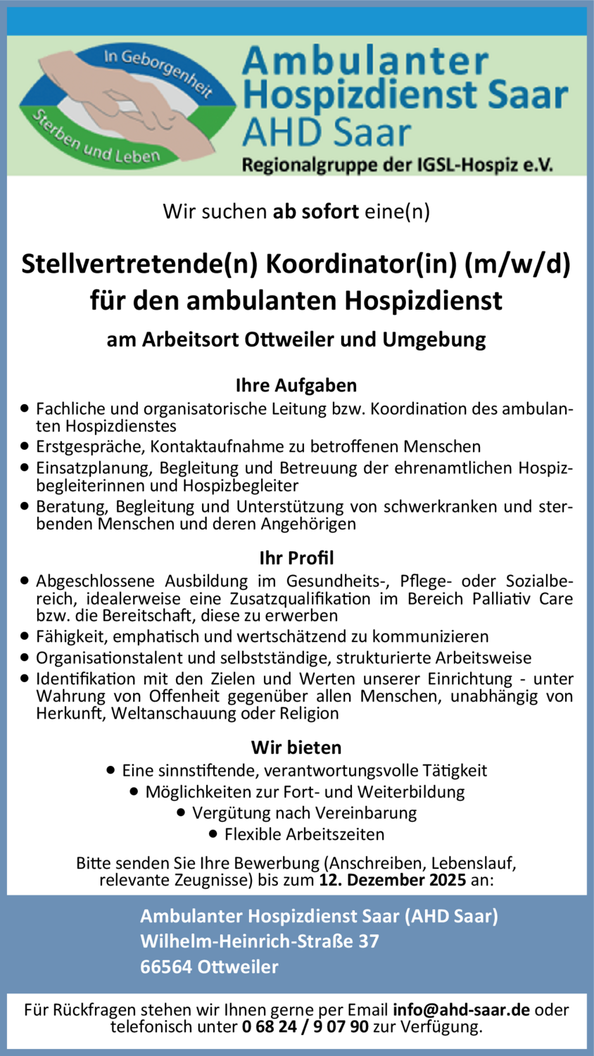 Stellvertretende(r) Koordinator(in) (m/w/d)