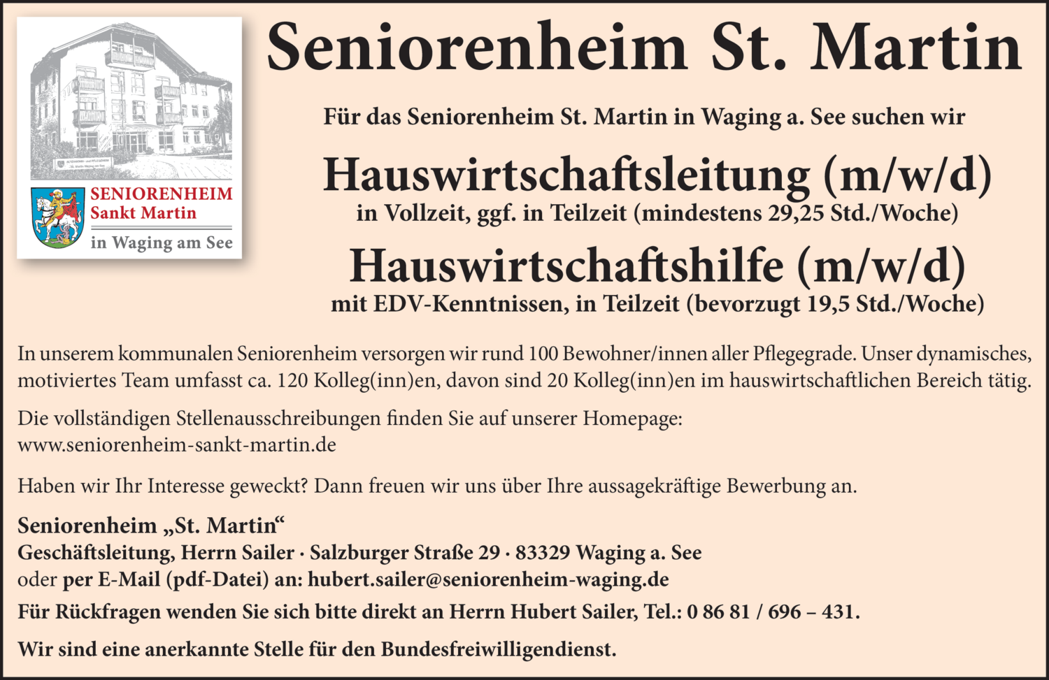 Hauswirtschaftsleitung (m/w/d)