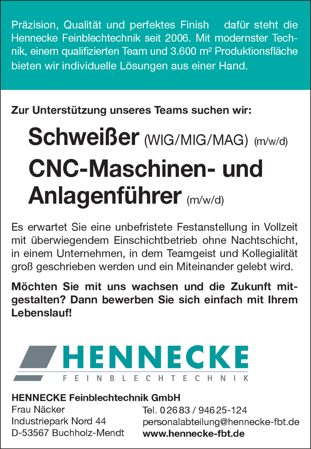 CNC-Maschinen- und Anlagenführer (m/w/d)