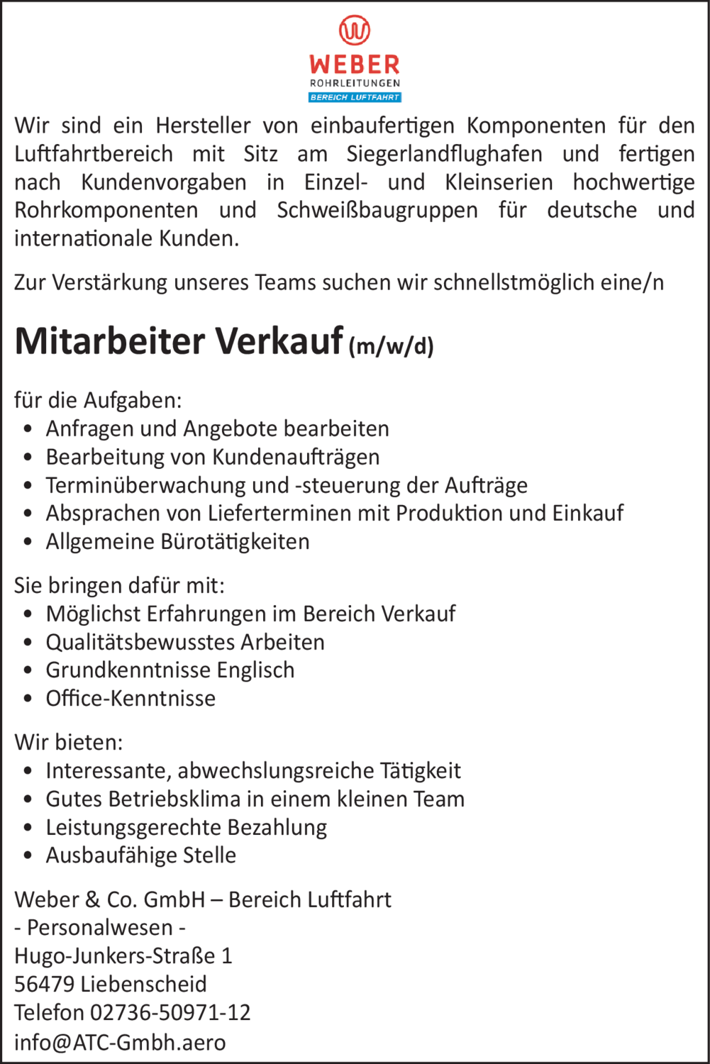 Mitarbeiter Verkauf (m/w/d)