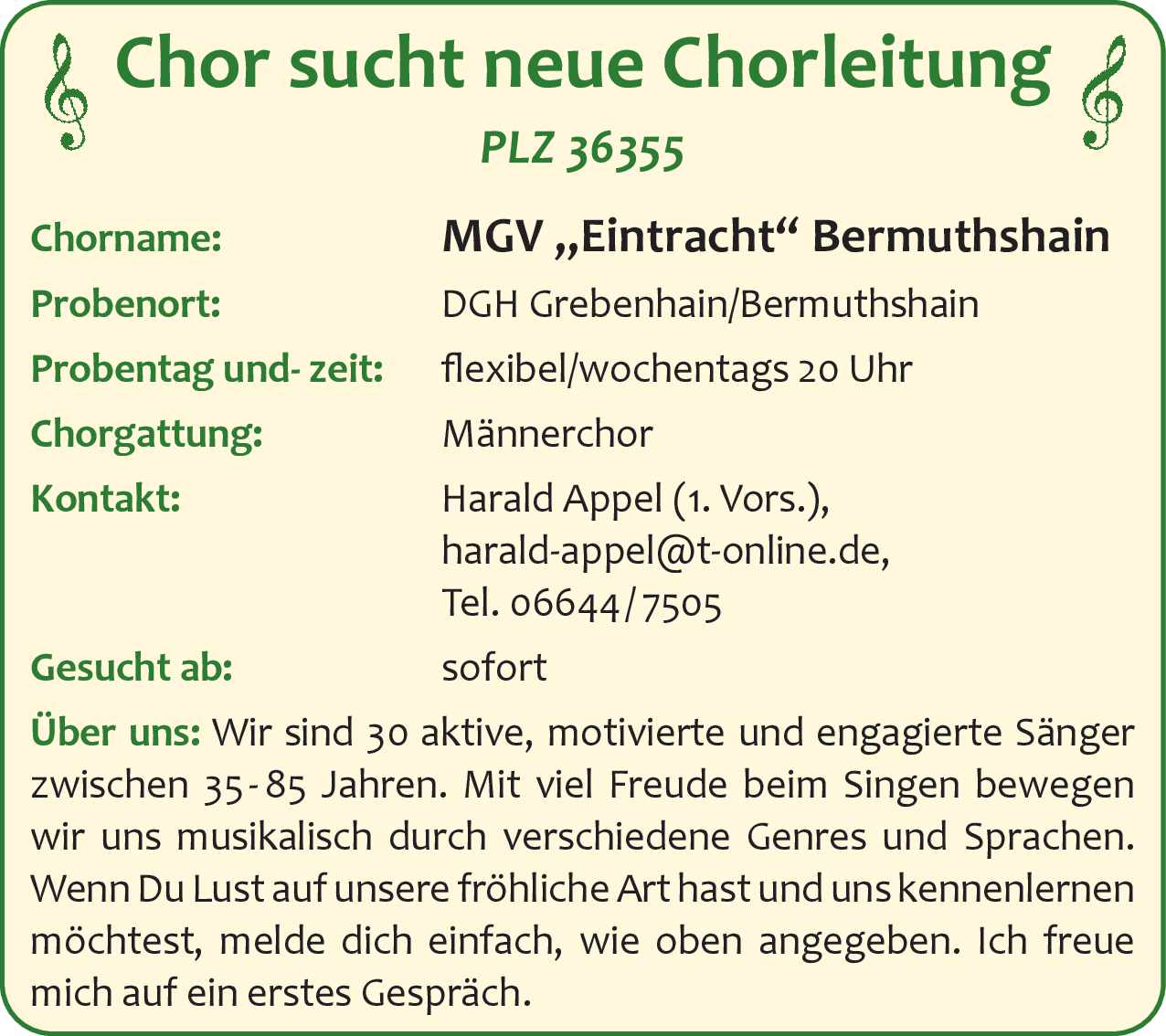 Chorleitung (m/w/d)