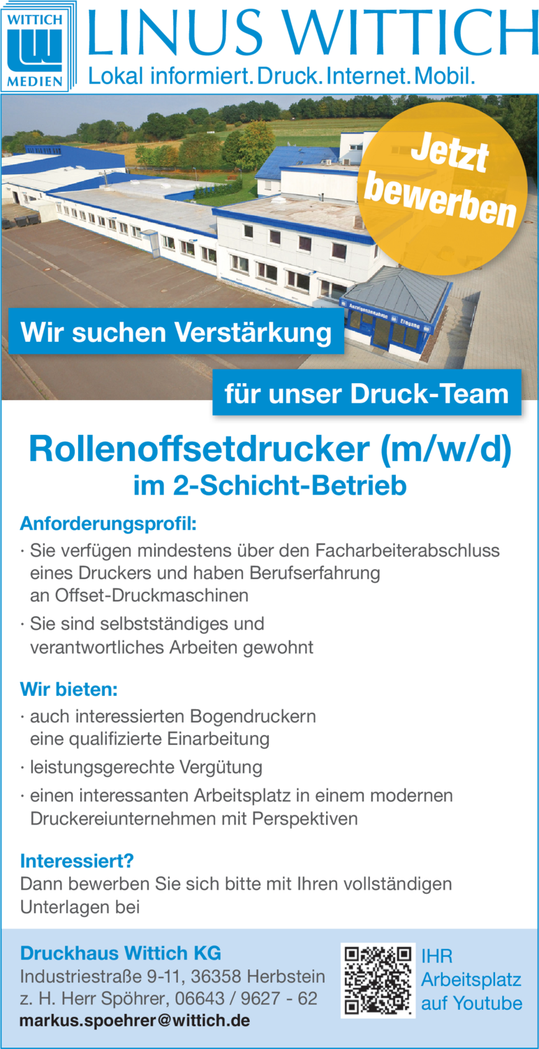Rollenoffsetdrucker (m/w/d) im 2-Schicht-Betrieb