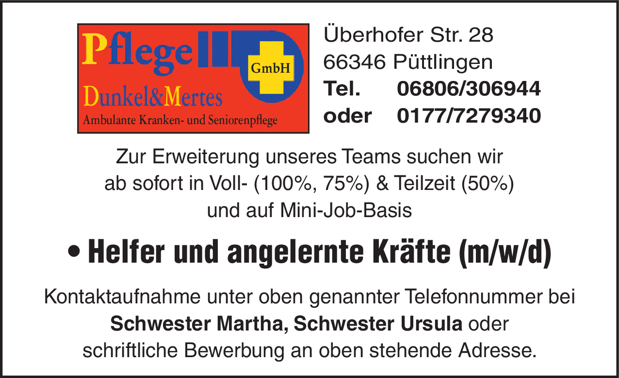Helfer und angelernte Kräfte (m/w/d)