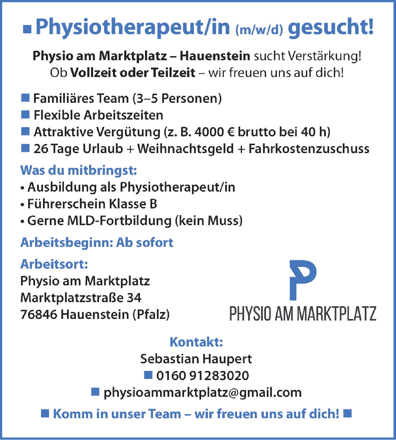 Physiotherapeut/in (m/w/d)
