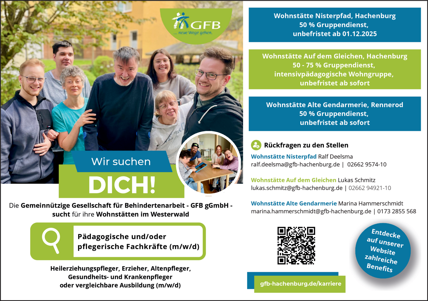 Pädagogische und/oder pflegerische Fachkräfte (m/w/d)