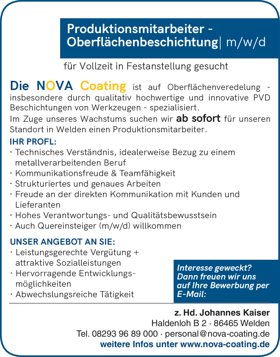 Produktionsmitarbeiter - Oberflächenbeschichtung (m/w/d)