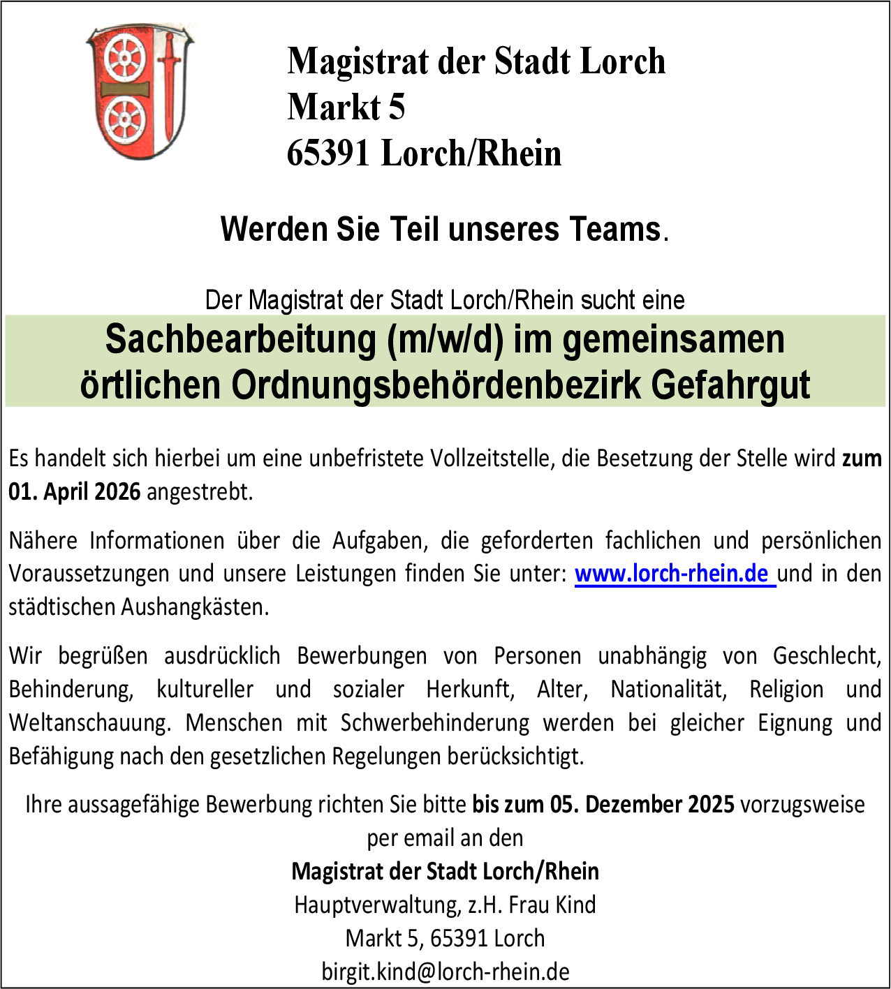 Sachbearbeitung (m/w/d) im gemeinsamen örtlichen Ordnungsbehördenbezirk Gefahrgut