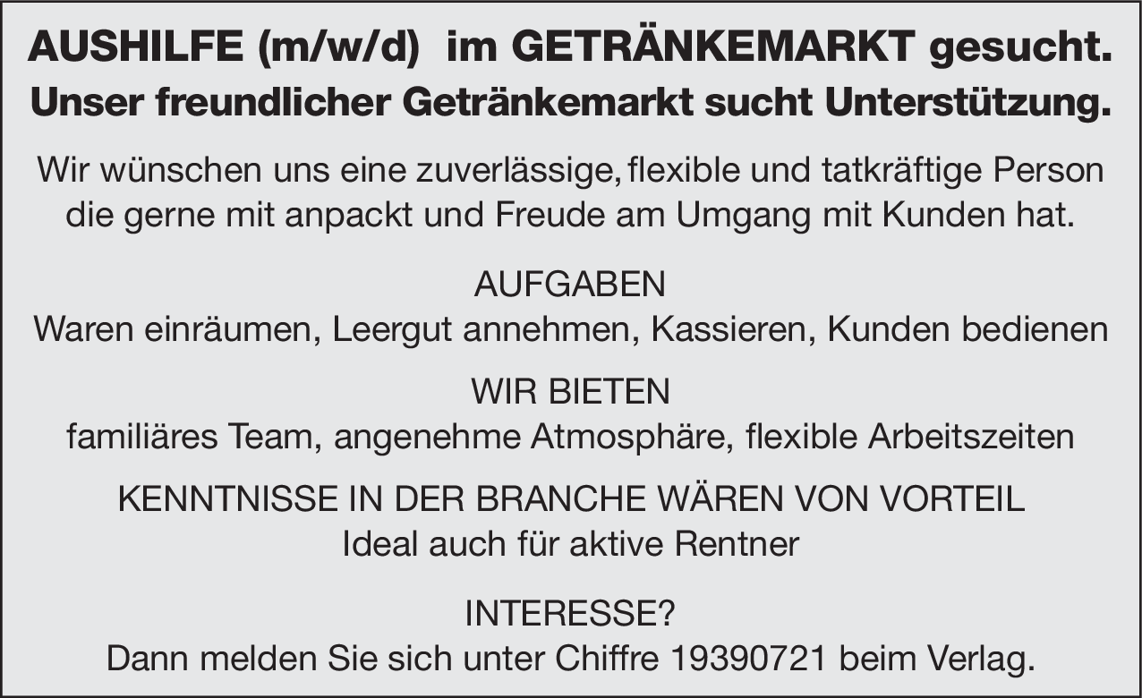 Aushilfe (m/w/d) im Getränkemarkt