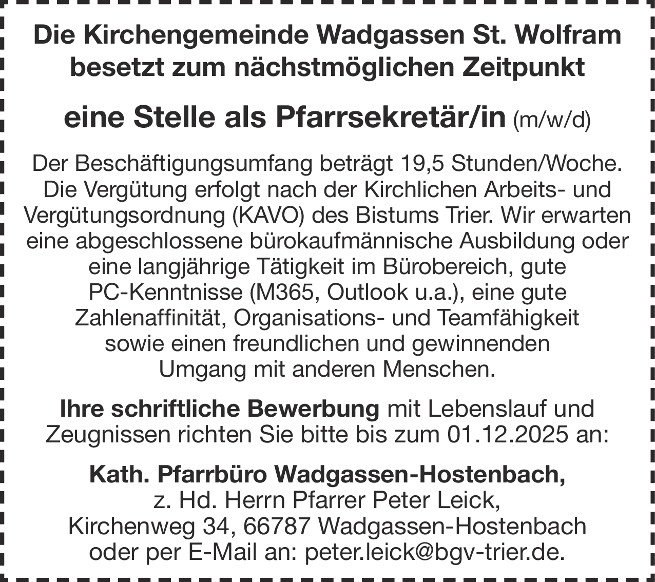 Pfarrsekretär/in (m/w/d)