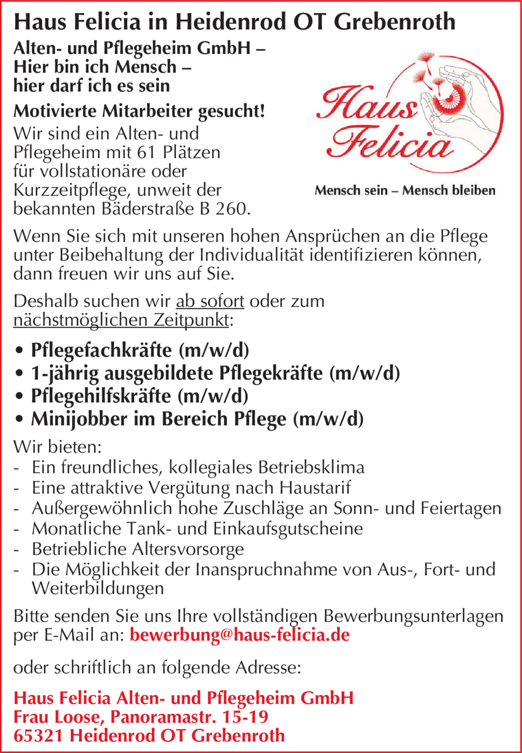 Minijobber im Bereich Pflege (m/w/d)