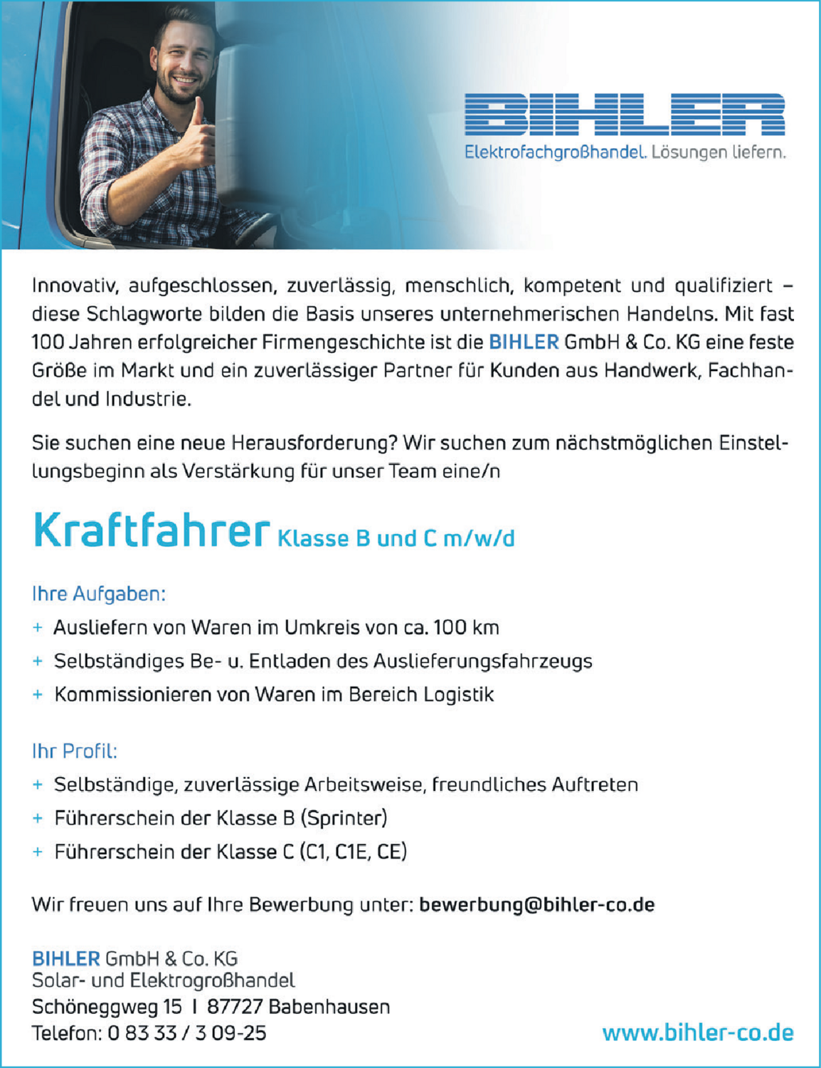 Kraftfahrer Klasse B und C (m/w/d)