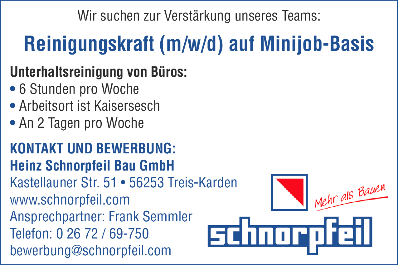 Reinigungskraft (m/w/d) auf Minijob-Basis