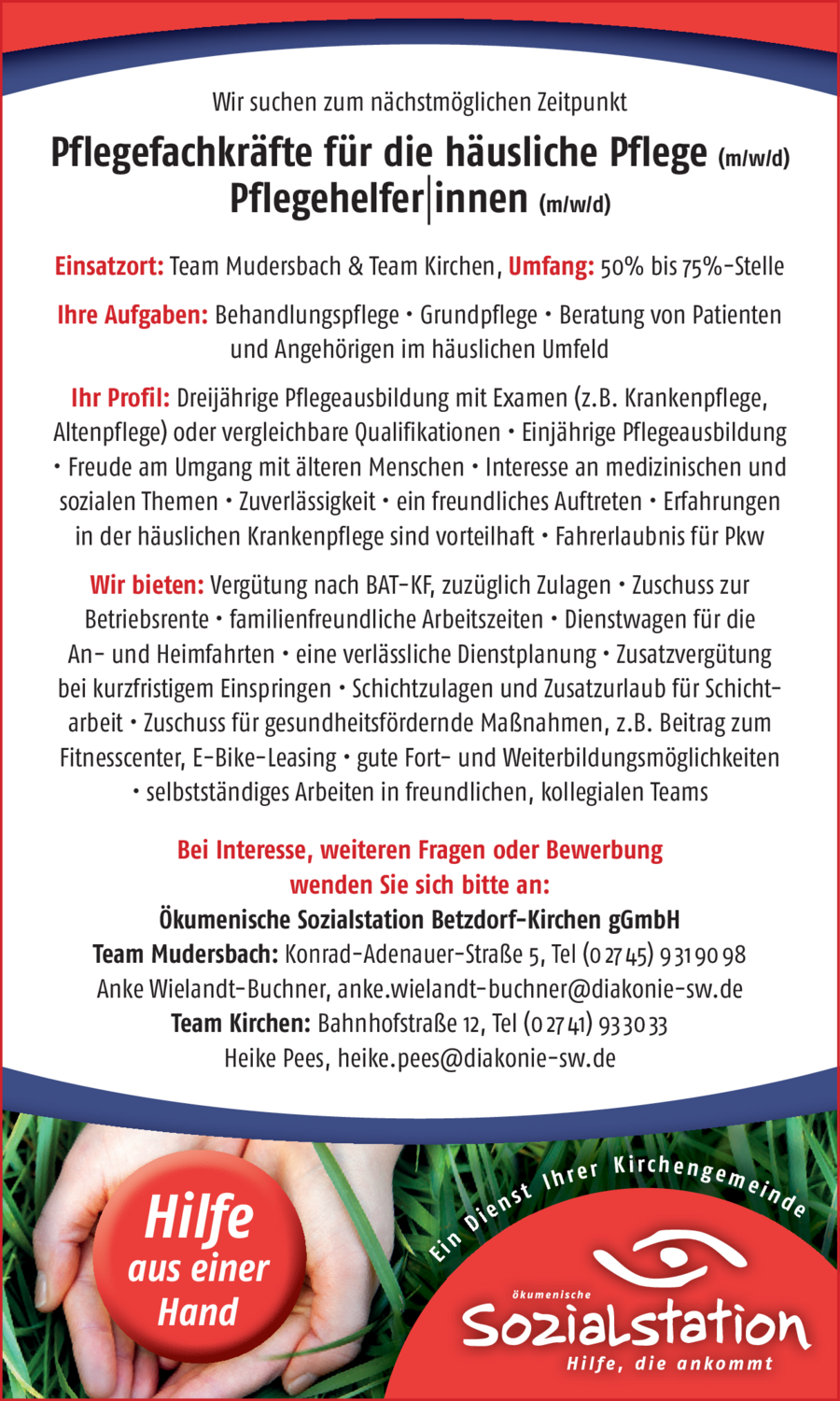 Pflegefachkräfte für die häusliche Pflege (m/w/d)