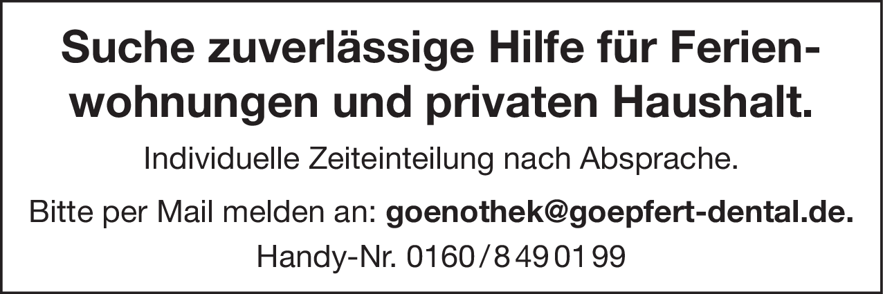 Hilfe für Ferienwohnungen und privaten Haushalt