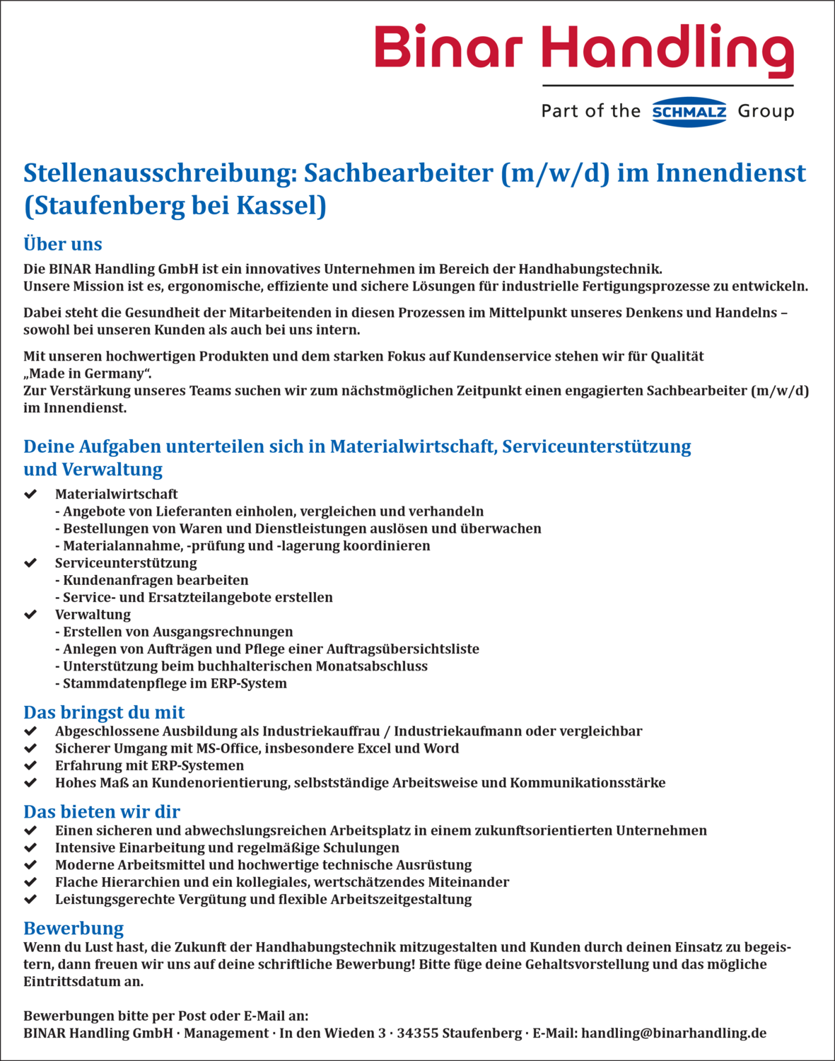 Sachbearbeiter (m/w/d) im Innendienst