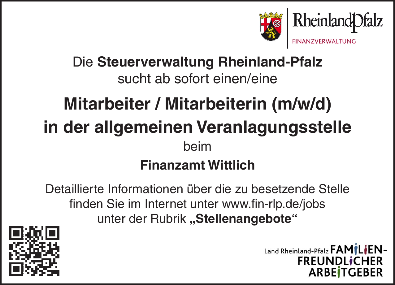 Mitarbeiter / Mitarbeiterin (m/w/d) in der allgemeinen Veranlagungsstelle