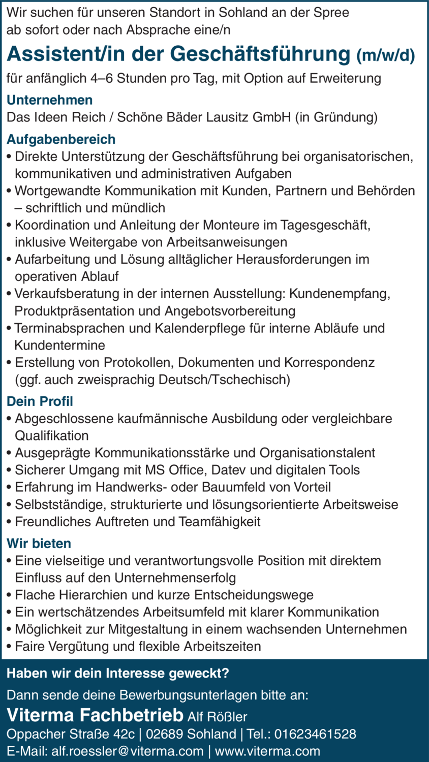 Assistent/in der Geschäftsführung (m/w/d)