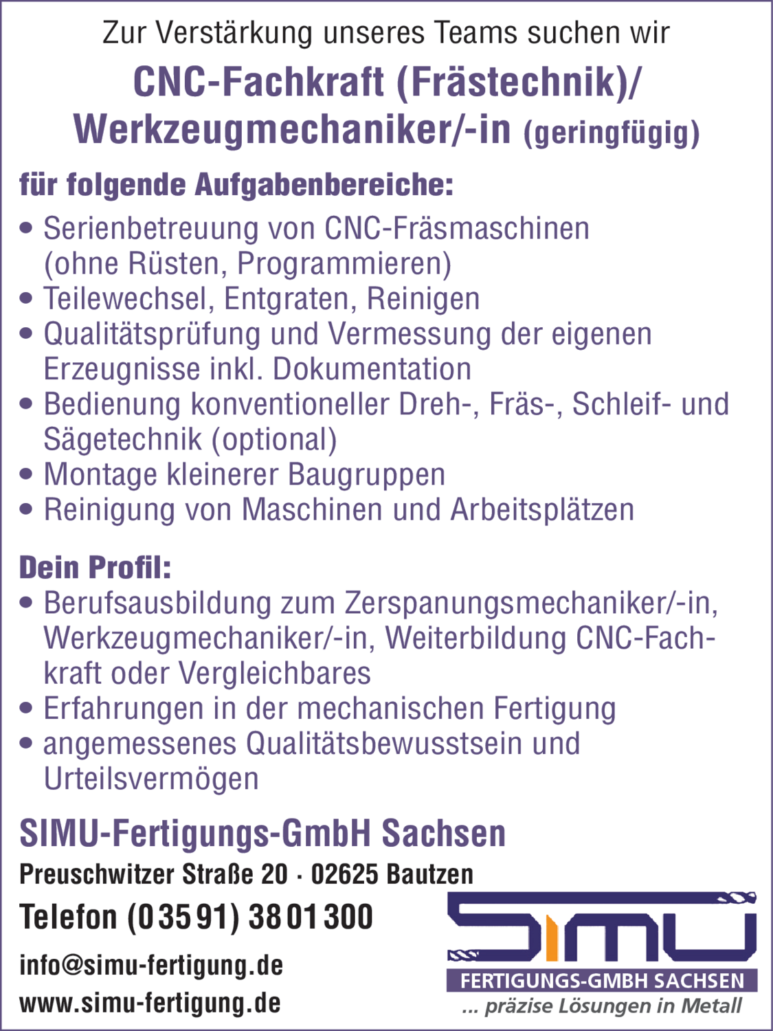 Werkzeugmechaniker/-in (m/w/d)