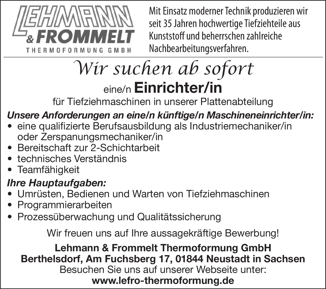 Einrichter/in (m/w/d)