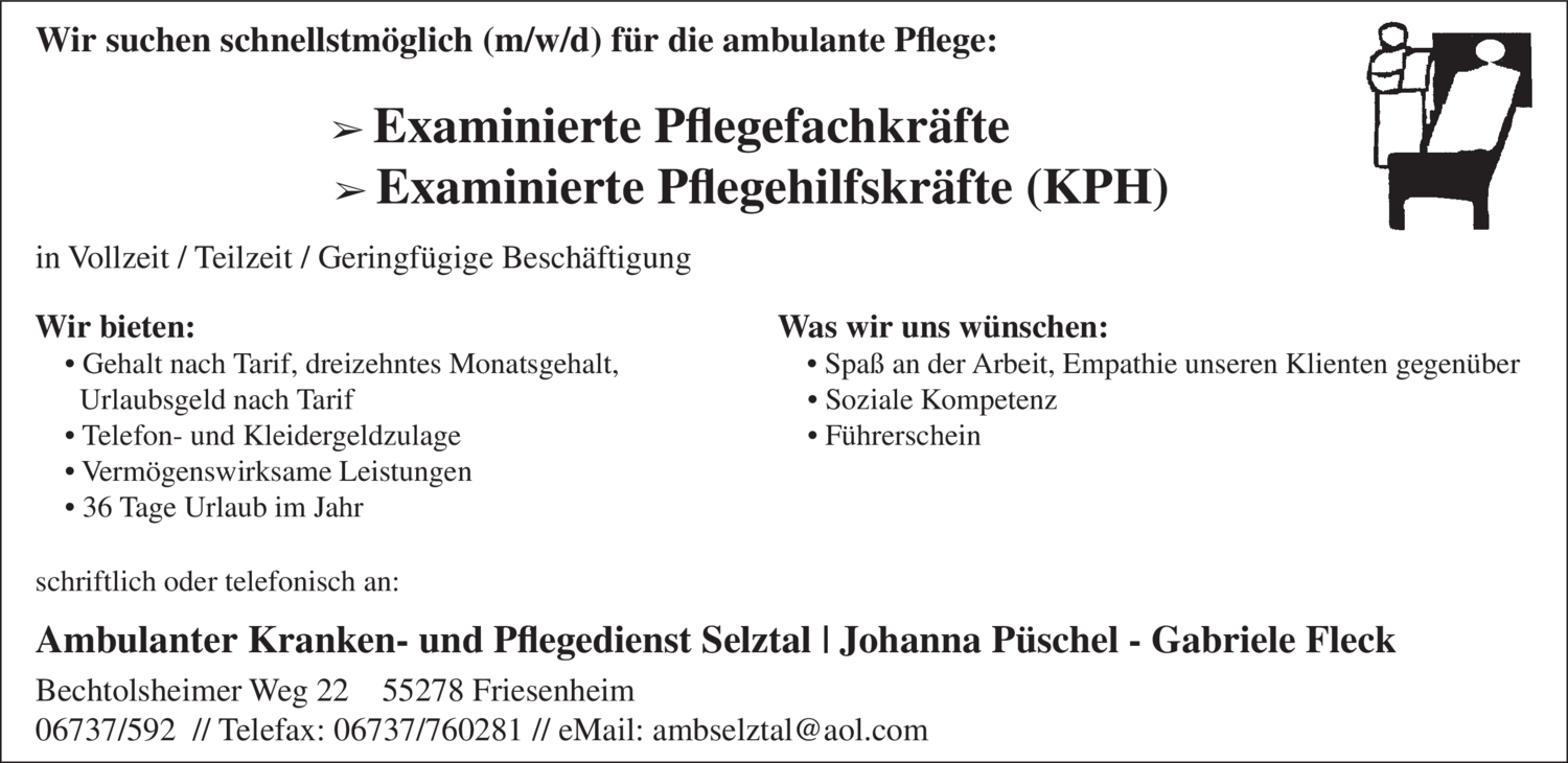 Examinierte Pflegefachkräfte (m/w/d)